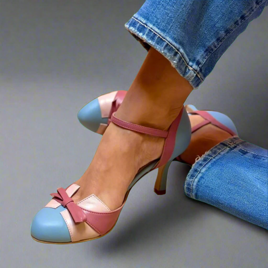 LUCINDA | Elegante kleurblok decolleté met mooi lintaccessoire
