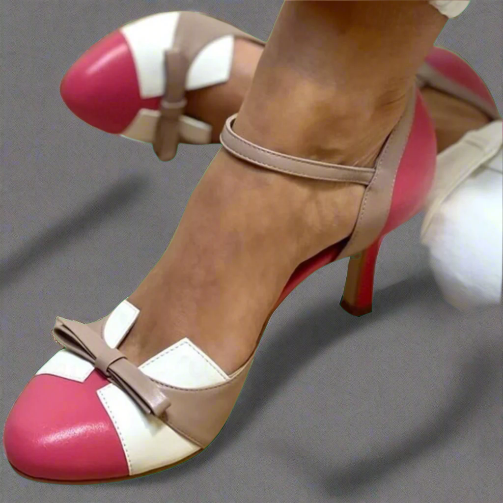LUCINDA | Elegante kleurblok decolleté met mooi lintaccessoire