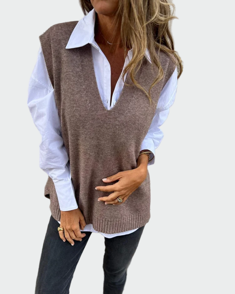 Mouwloos gebreid vest