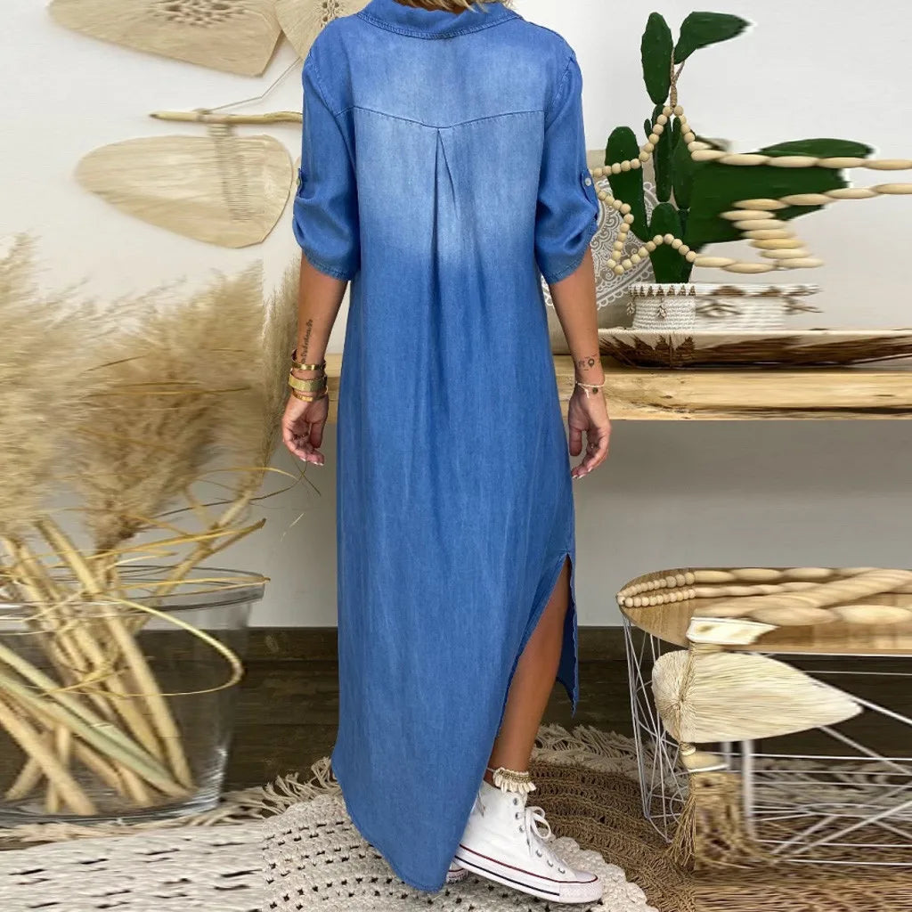 Koelman | Lange jurk in jeanslook met zijsplit