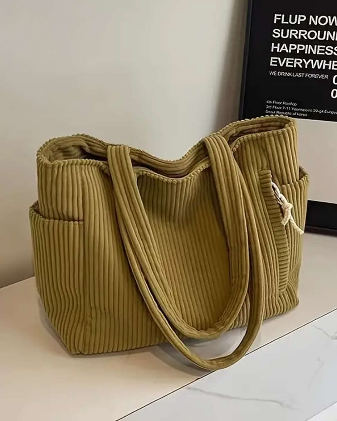 Tilda – Geribbelde draagtas met koorddetail