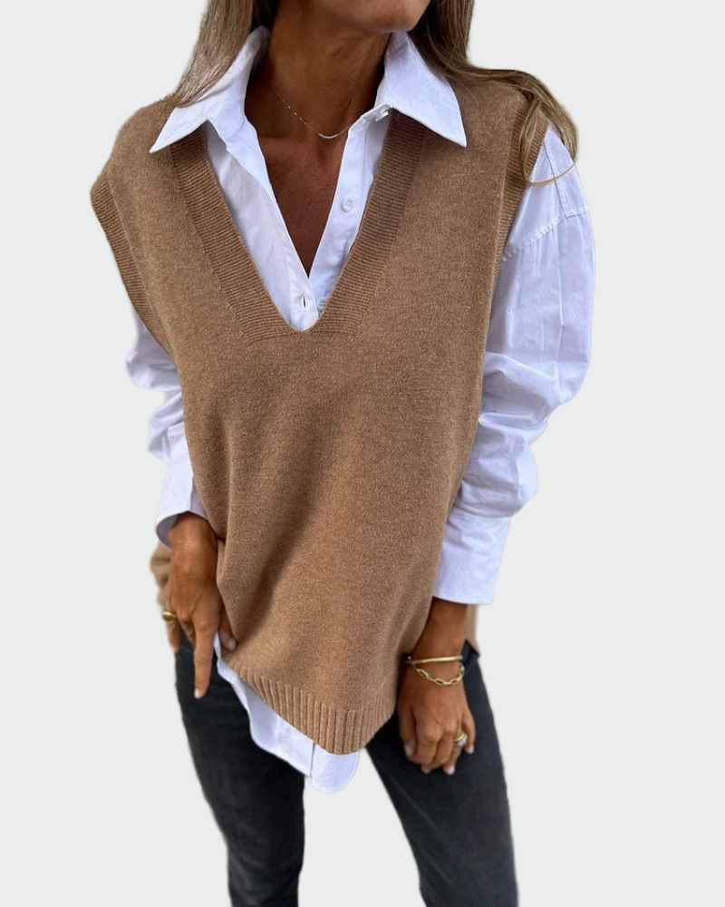 Mouwloos gebreid vest