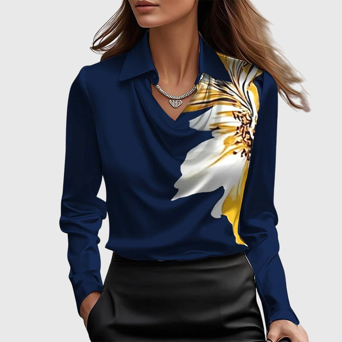 Koelman | Blouse met luxe glans en plooihals