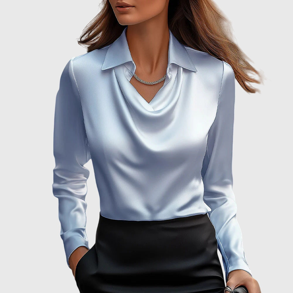 Koelman | Blouse met luxe glans en plooihals