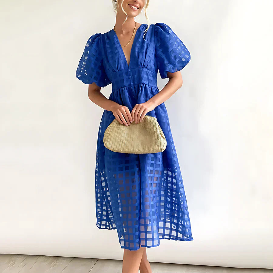 Cindy™ | Klassieke Midi Jurk met Ballonmouwen