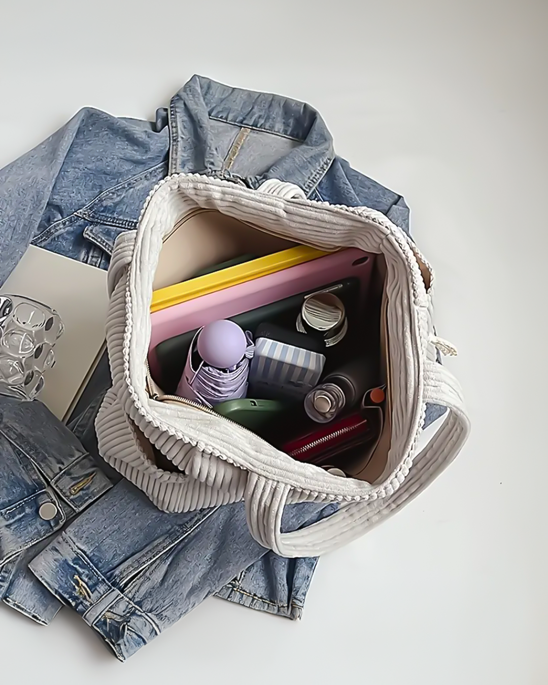 Tilda – Geribbelde draagtas met koord-detail