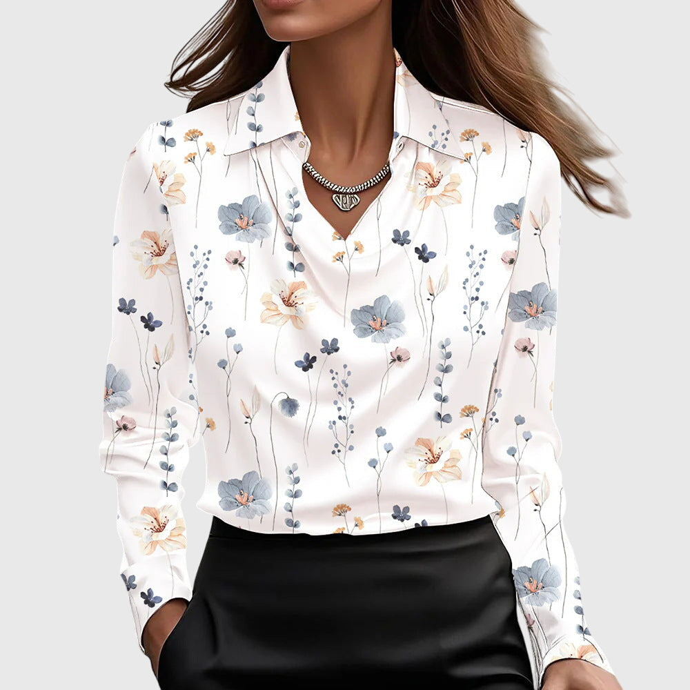 Koelman | Blouse met luxe glans en plooihals