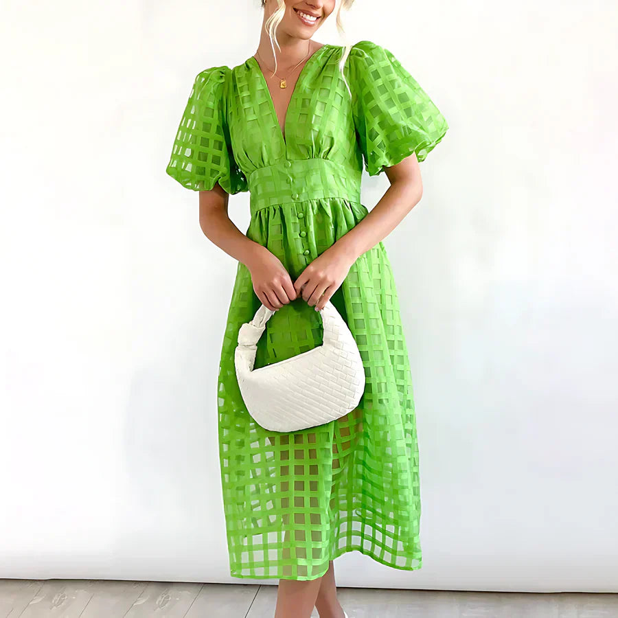 Cindy™ | Klassieke Midi Jurk met Ballonmouwen