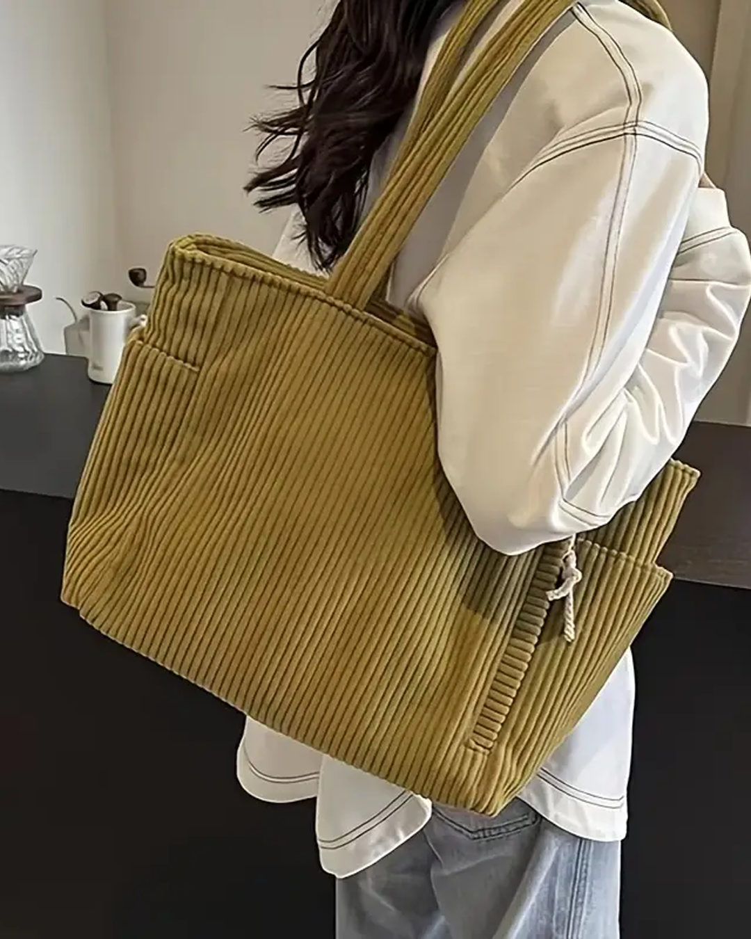 Tilda – Geribbelde draagtas met koorddetail