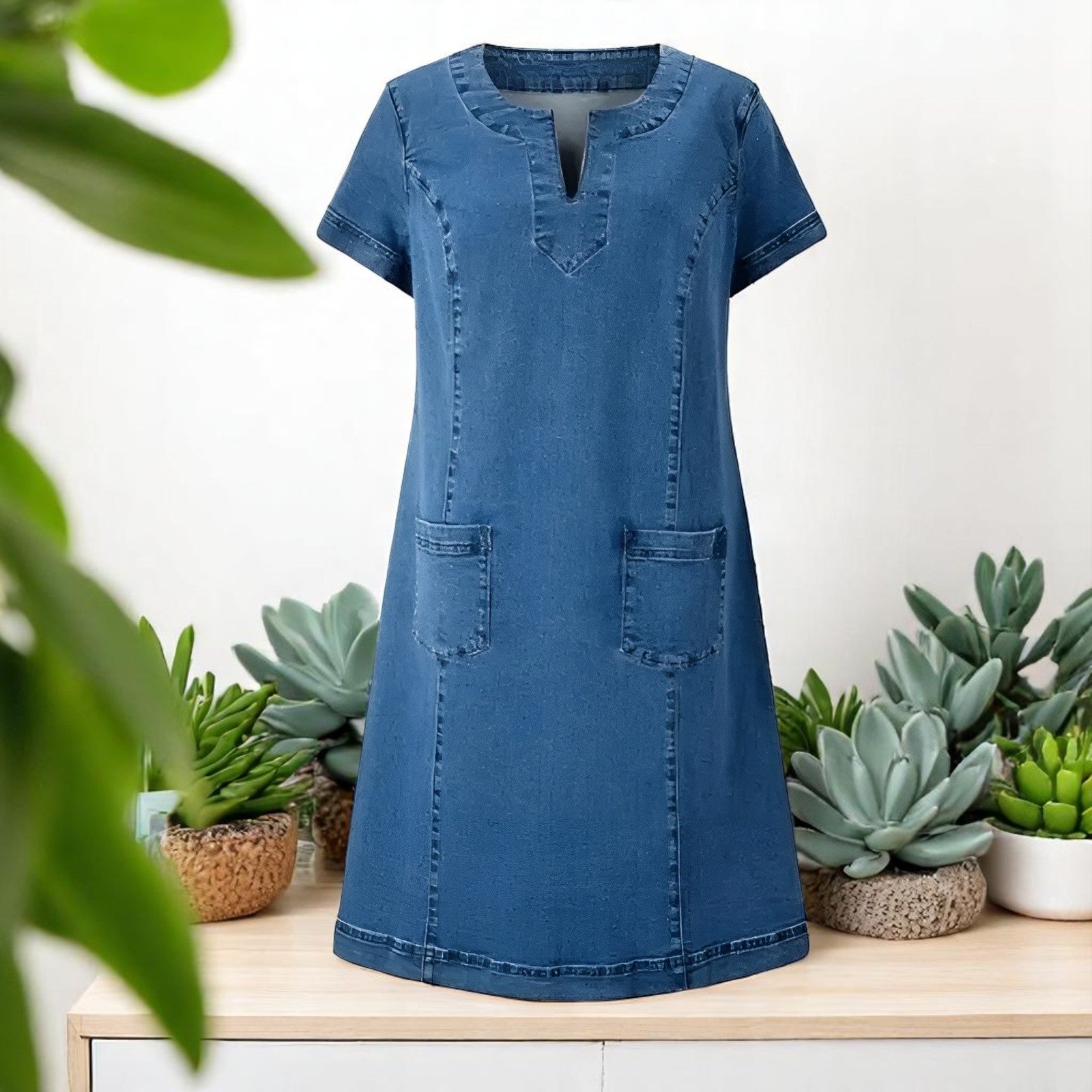 Julia™ | Zachte Denim Jurk met Voorzakken – Tijdloos & Comfortabel Voor Elke Dag
