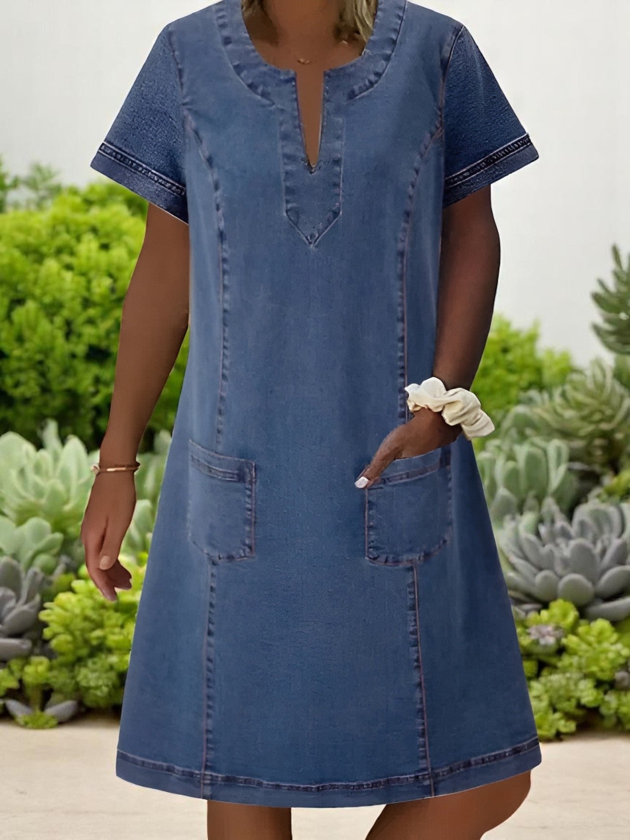 Julia™ | Zachte Denim Jurk met Voorzakken – Tijdloos & Comfortabel Voor Elke Dag