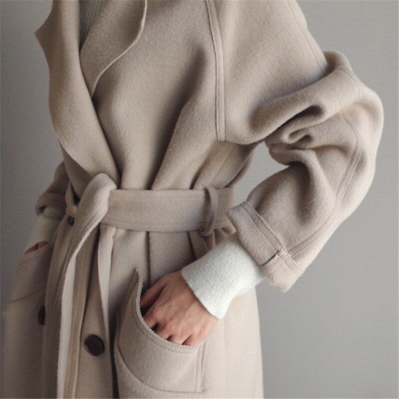 Elisabetta | Elegante lange jas in warme wolmix