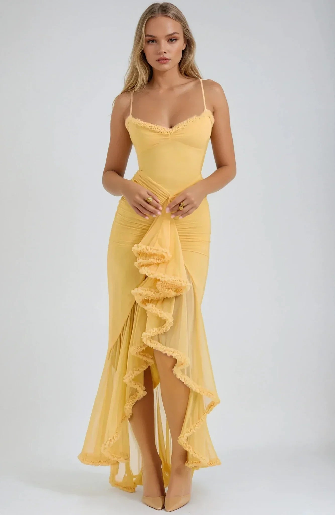 Clarissa™ | Maxi Jurk in Gele Net