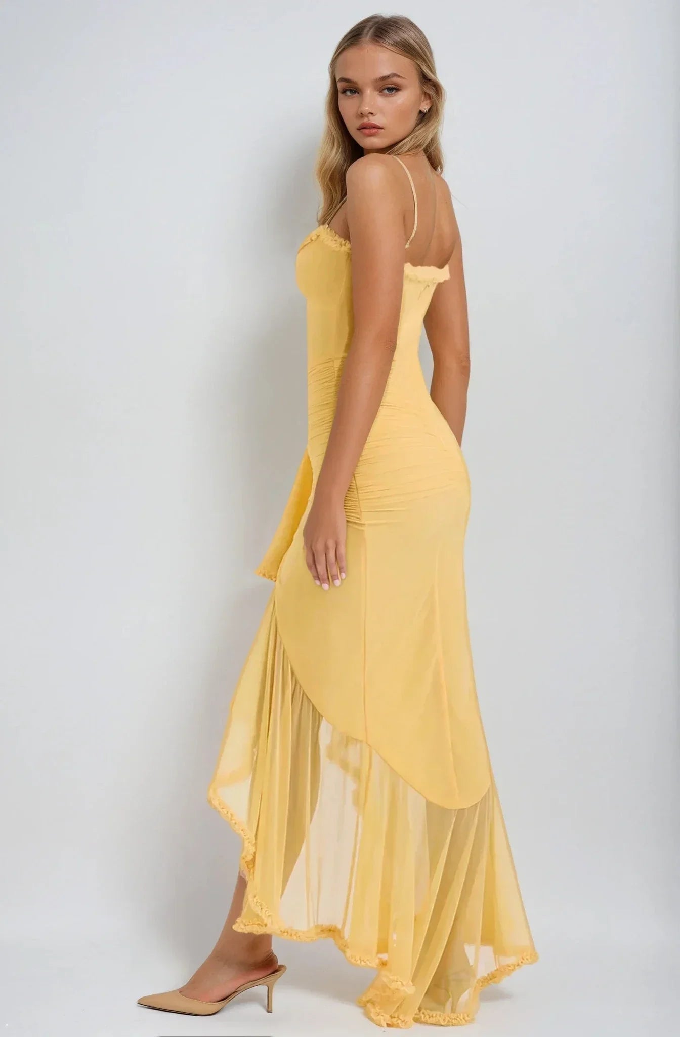 Clarissa™ | Maxi Jurk in Gele Net