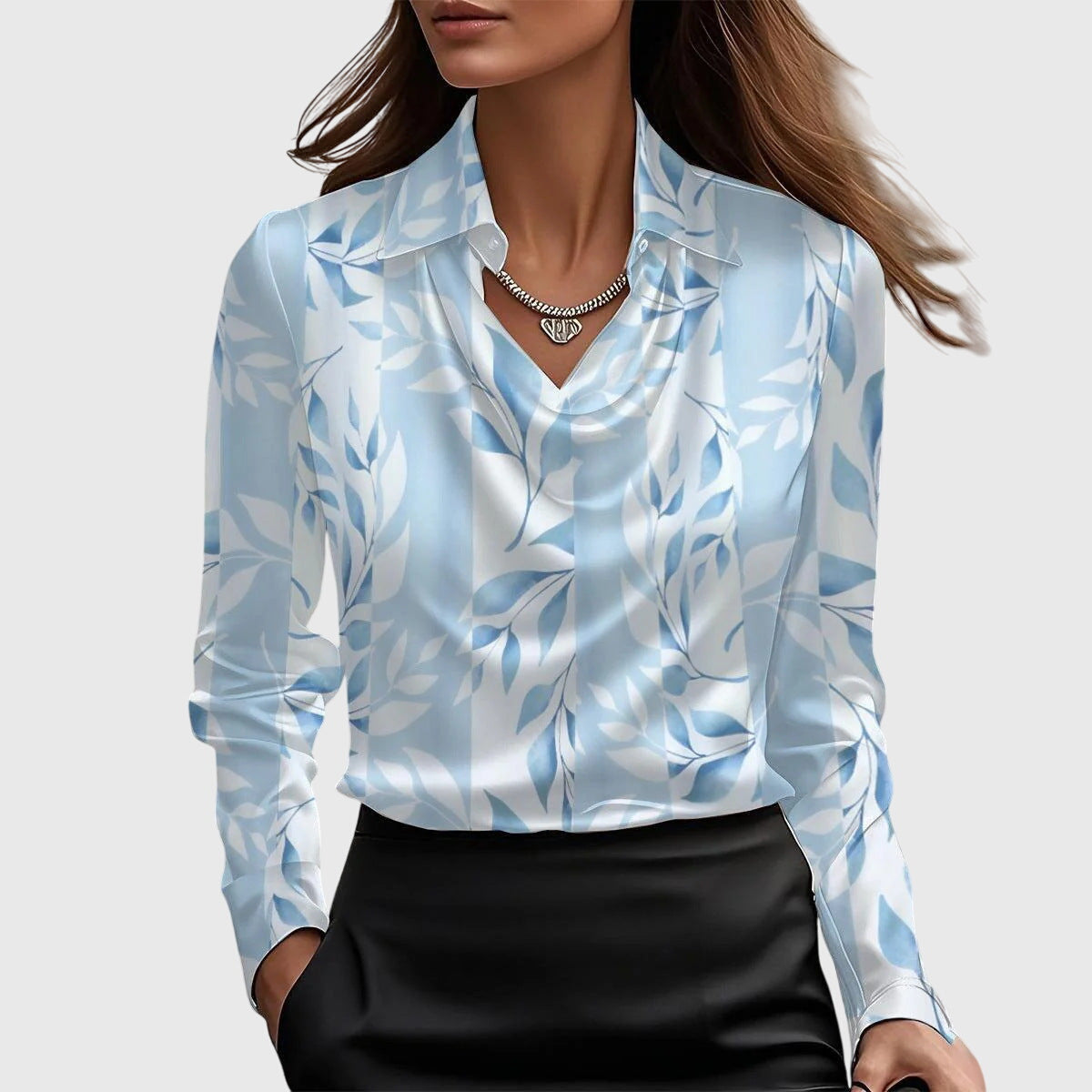 Koelman | Blouse met luxe glans en plooihals