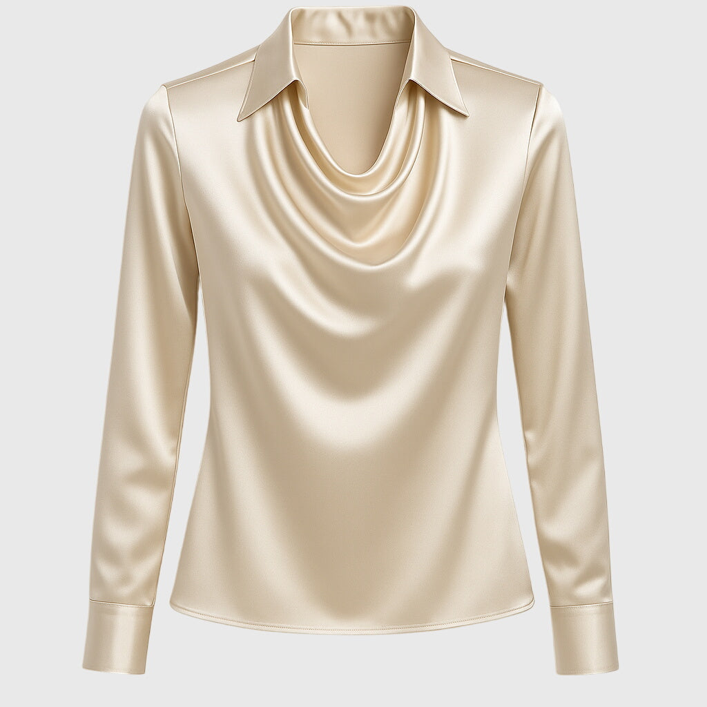 Koelman | Blouse met luxe glans en plooihals