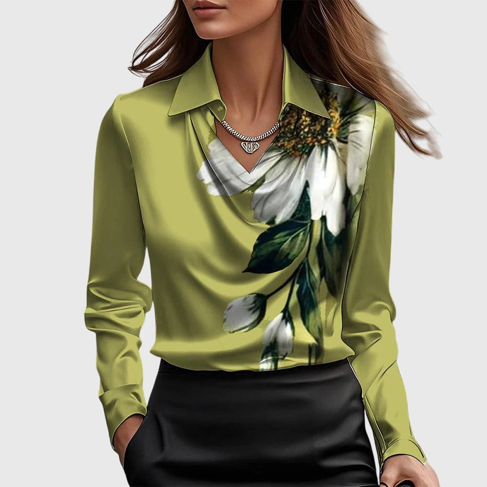 Koelman | Blouse met luxe glans en plooihals