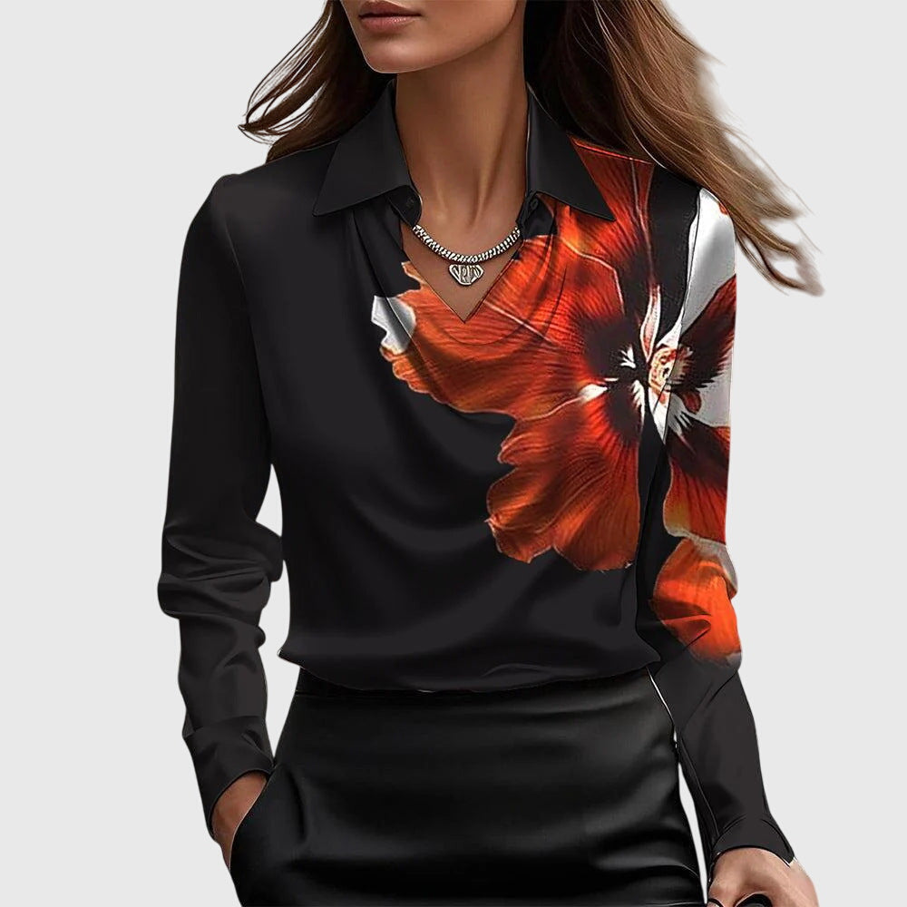 Koelman | Blouse met luxe glans en plooihals