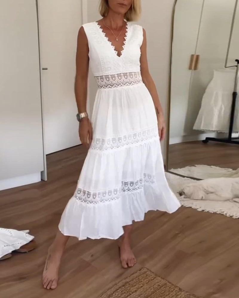 Ninfea | Mouwloos midi-jurk in boho-stijl met kantdetails