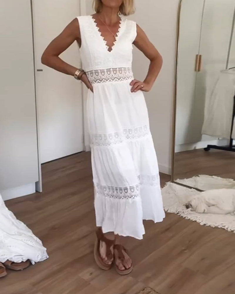 Ninfea | Mouwloos midi-jurk in boho-stijl met kantdetails