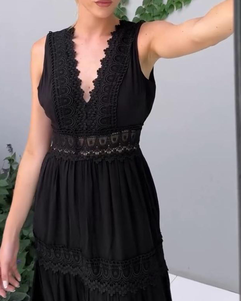 Ninfea | Mouwloos midi-jurk in boho-stijl met kantdetails