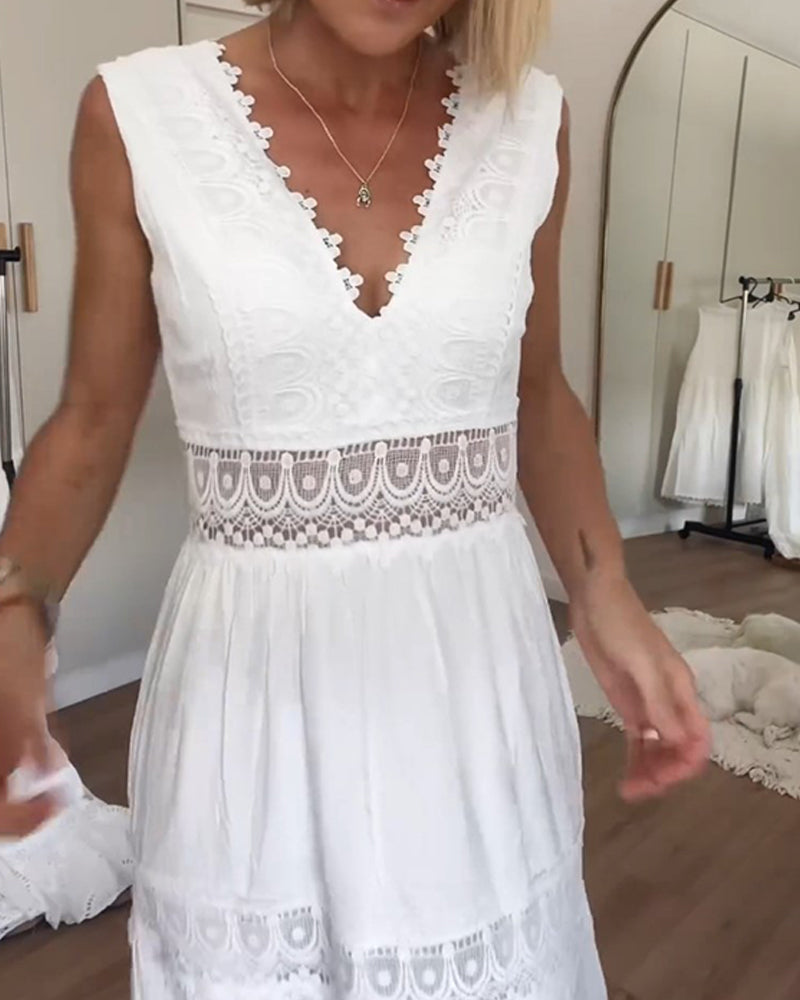 Ninfea | Mouwloos midi-jurk in boho-stijl met kantdetails