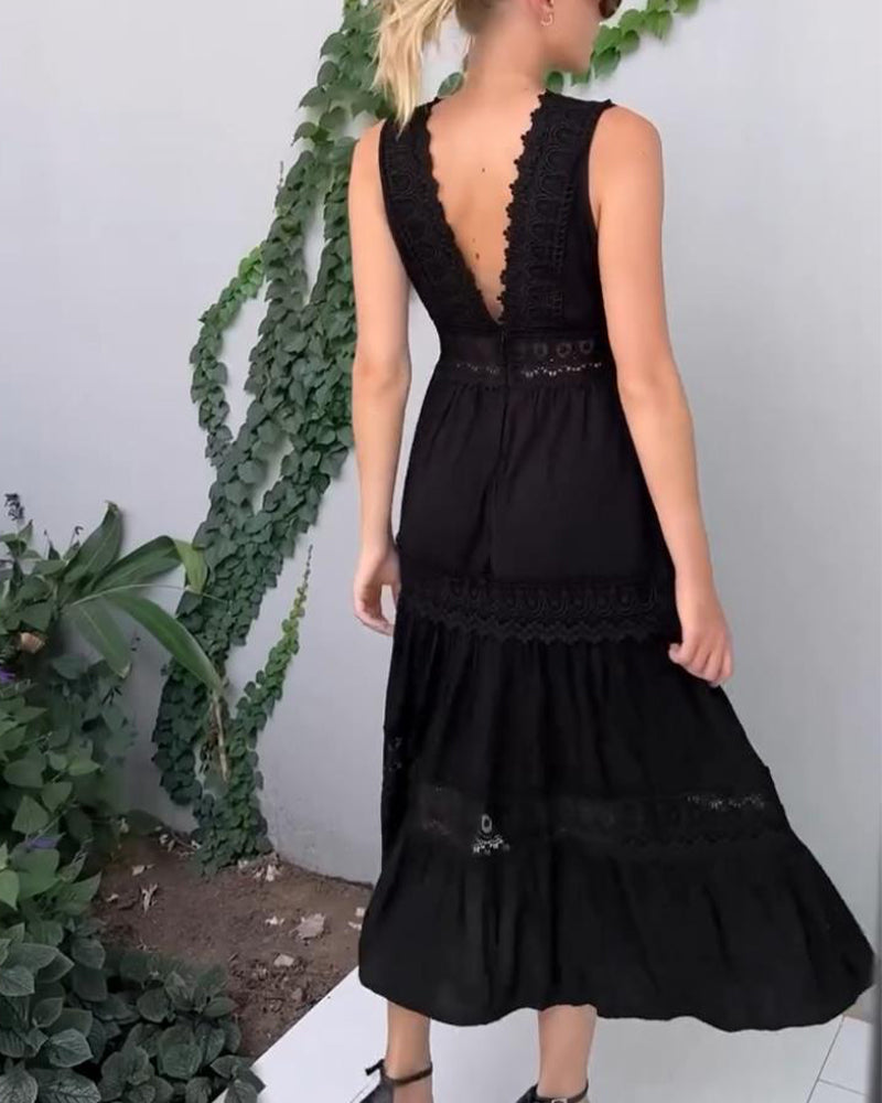 Ninfea | Mouwloos midi-jurk in boho-stijl met kantdetails