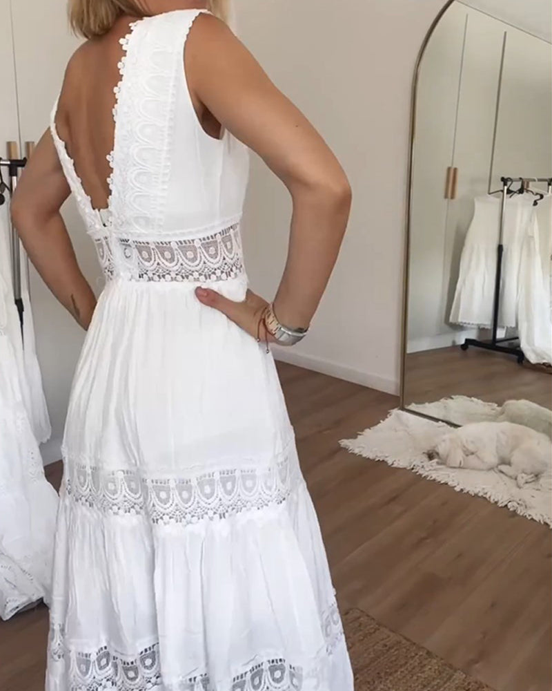 Ninfea | Mouwloos midi-jurk in boho-stijl met kantdetails