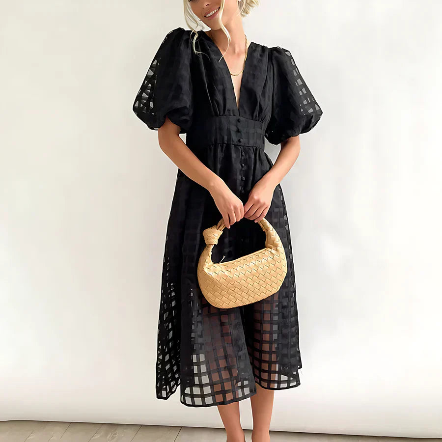 Cindy™ | Klassieke Midi Jurk met Ballonmouwen