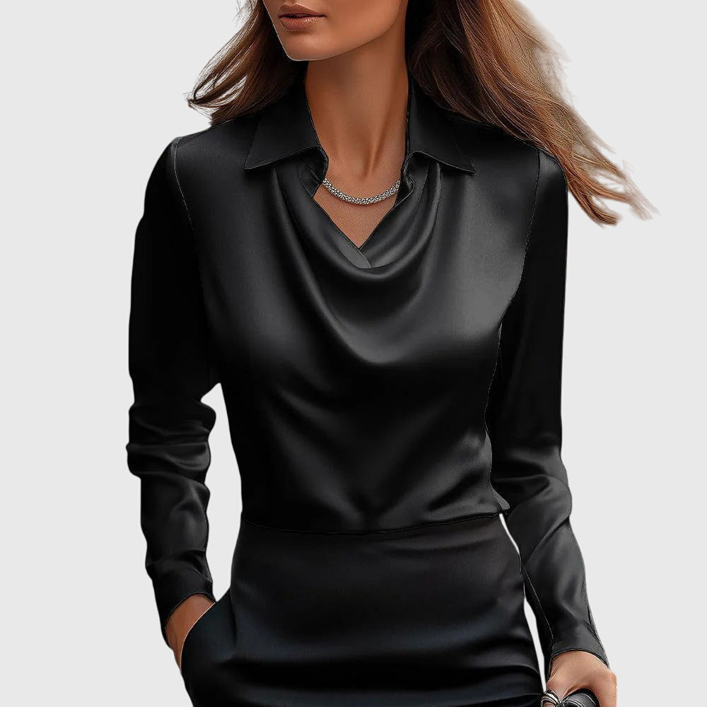 Koelman | Blouse met luxe glans en plooihals