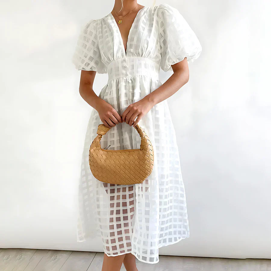 Cindy™ | Klassieke Midi Jurk met Ballonmouwen