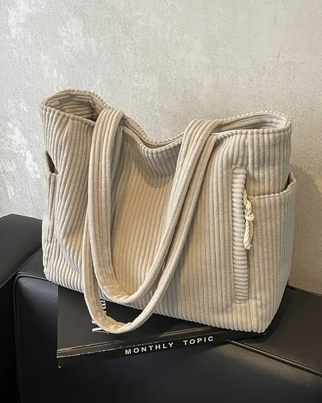 Tilda – Geribbelde draagtas met koorddetail