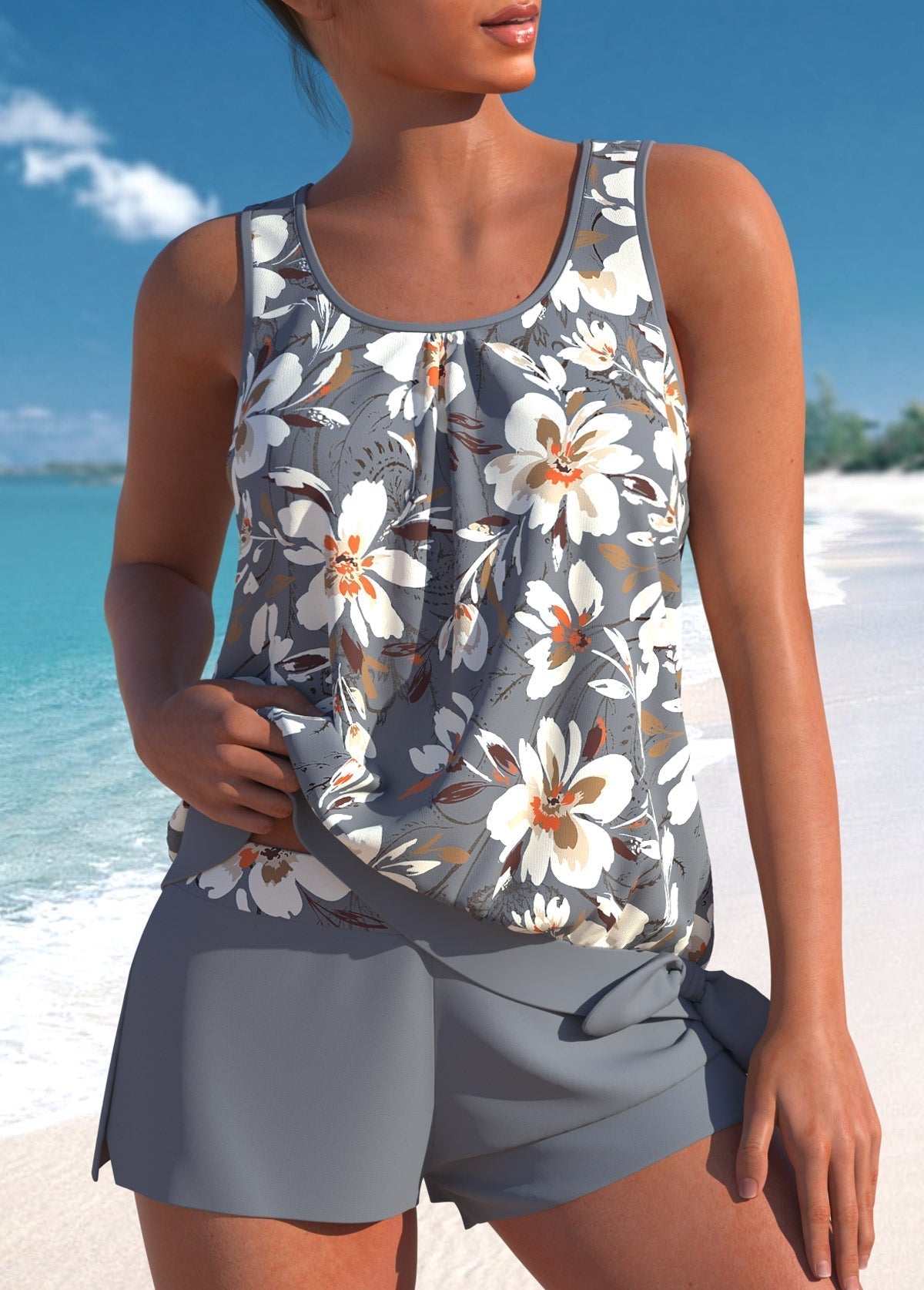 Remy | Elegante high-waist tankini met tropische print | Laatste dag 80 % korting!