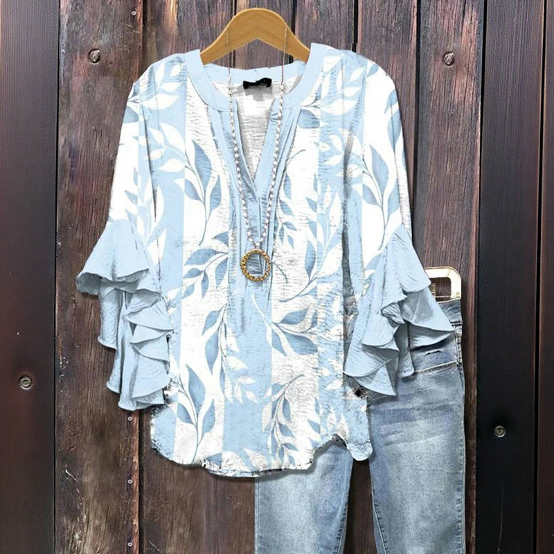 Casual blouse met bladendruk