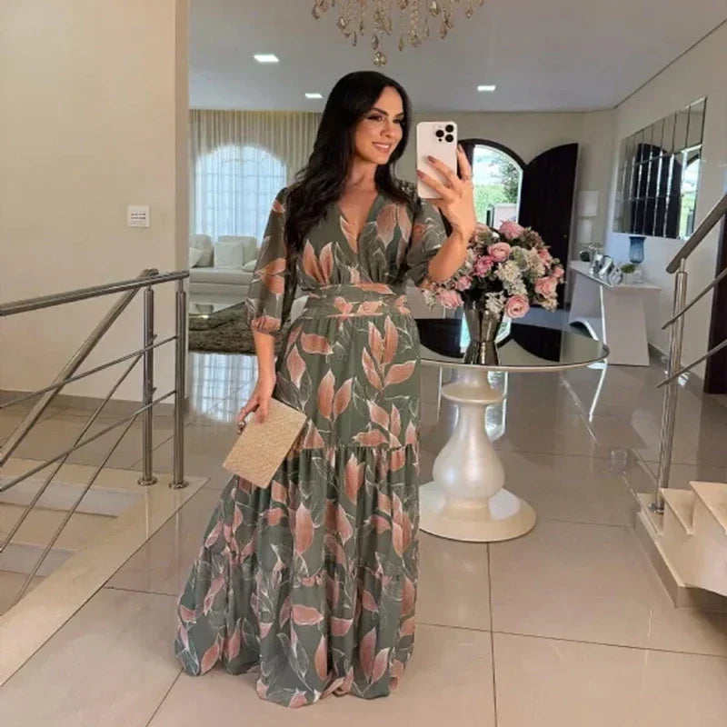 Camille | Lange bloemenjurk met een comfortabele pasvorm voor elegante dagen