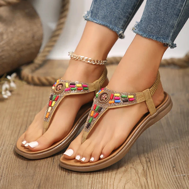 Noa™ | Bohemian Gladiator Sandalen met Kristalaccent – Voor Strand, Stad en Zomeravontuur