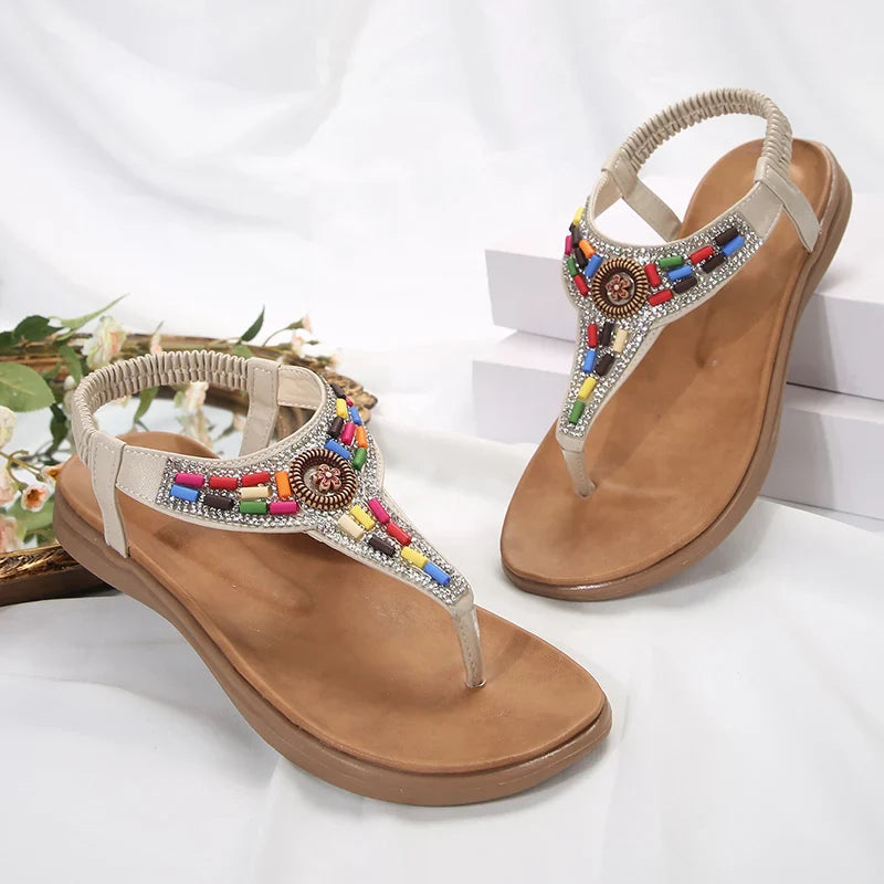 Noa™ | Bohemian Gladiator Sandalen met Kristalaccent – Voor Strand, Stad en Zomeravontuur
