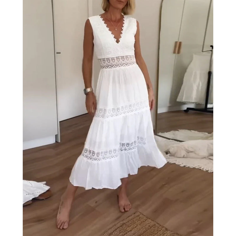 Ninfea | Mouwloos midi-jurk in boho-stijl met kantdetails