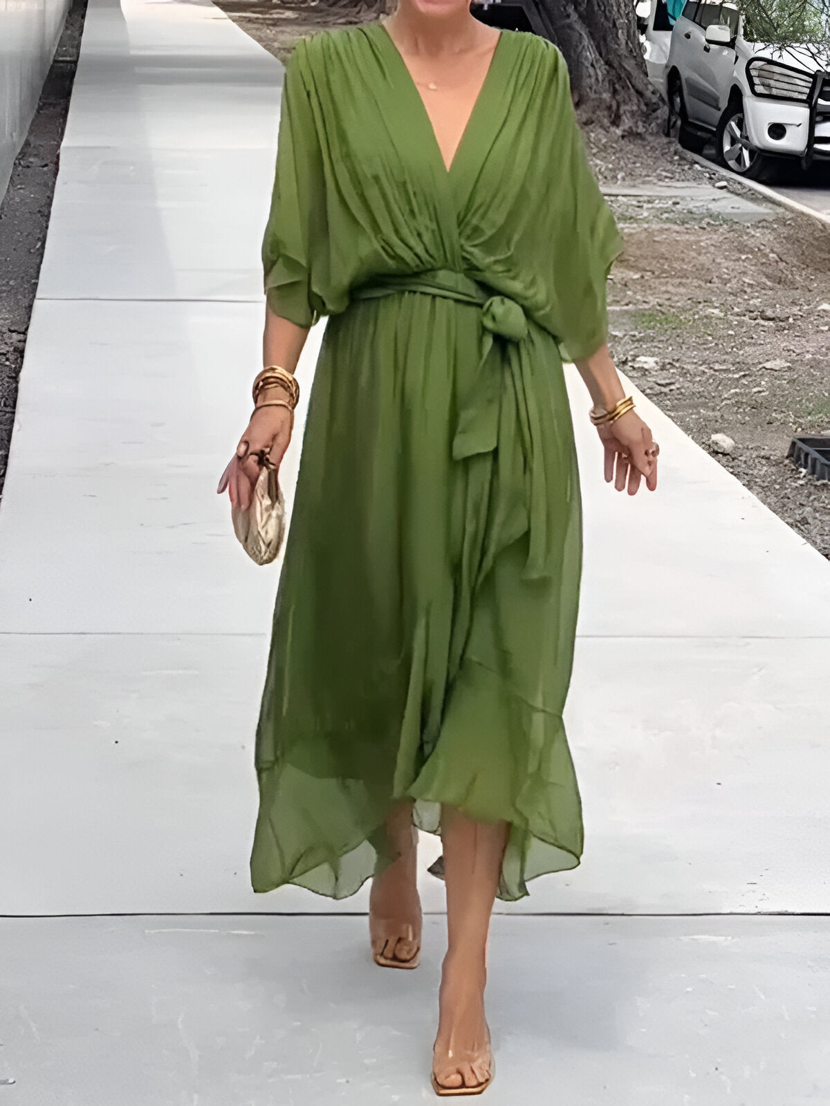 Koelman | Chiffon Jurk met V-Hals – Licht, Vloeiend & Verfijnd