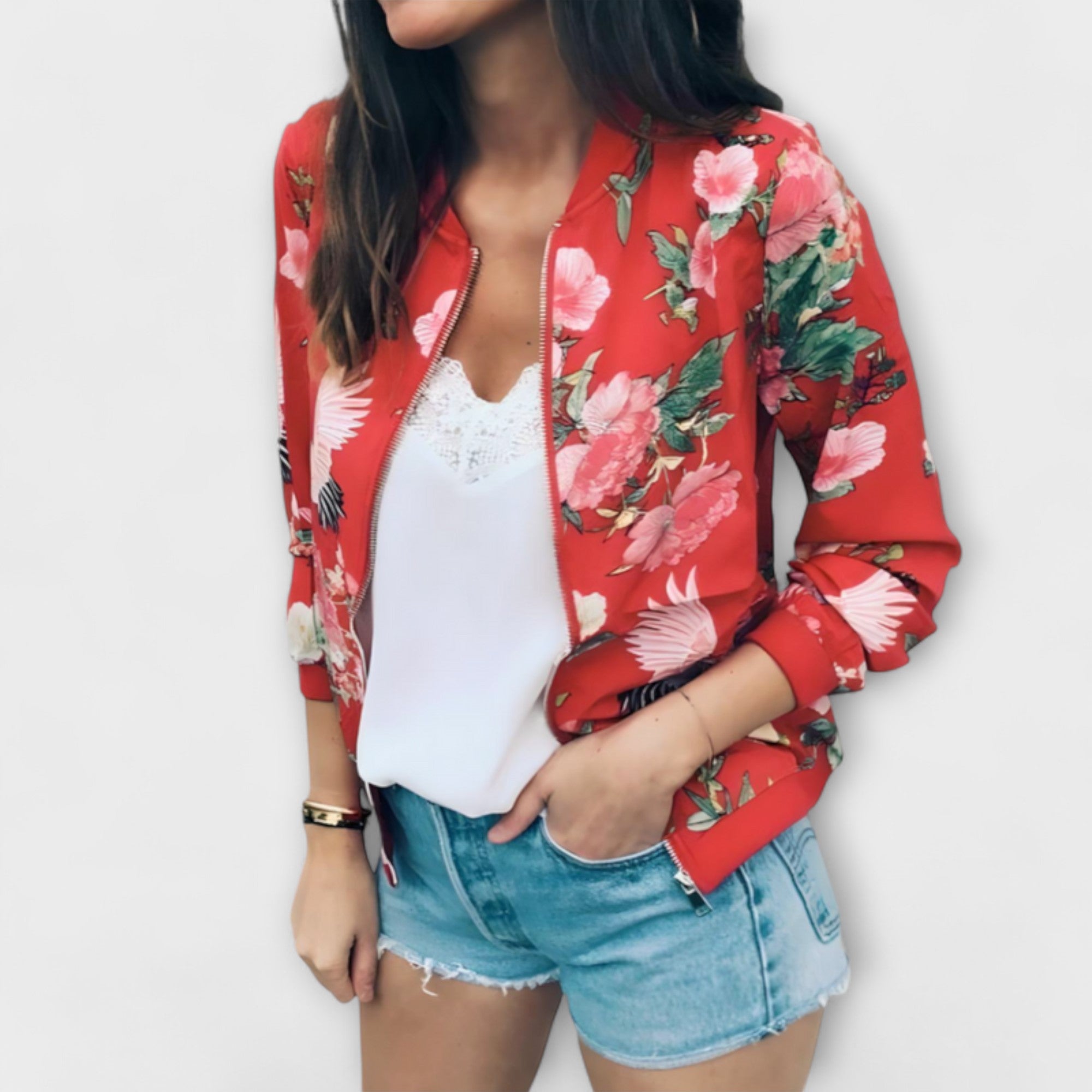 Kaelin - Elegante bomberjack met bloemen